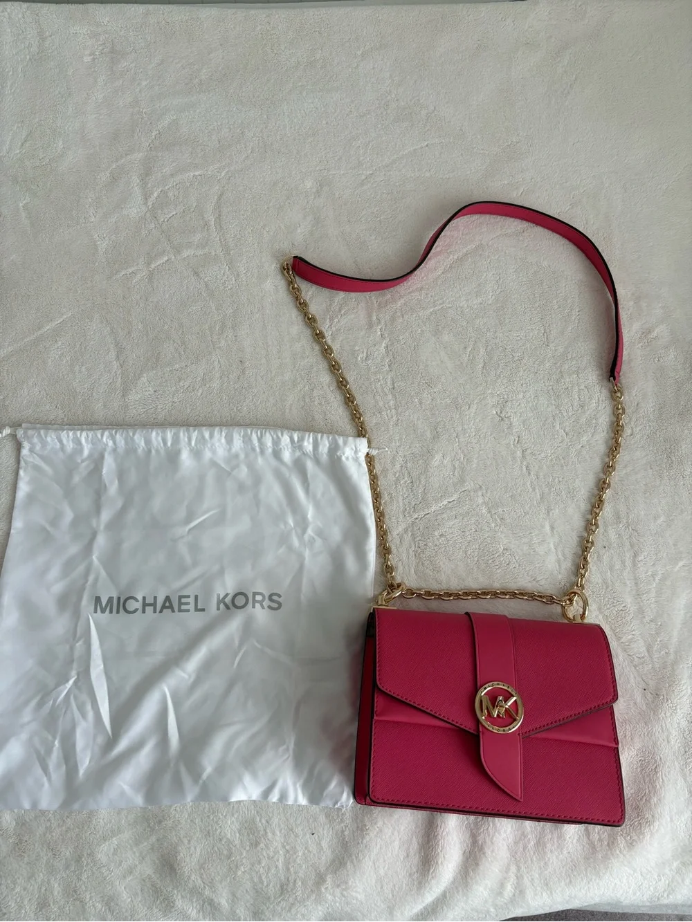 Michael Kors Pink Saffiano Leather Chain Crossbody Bag + Dust Bag